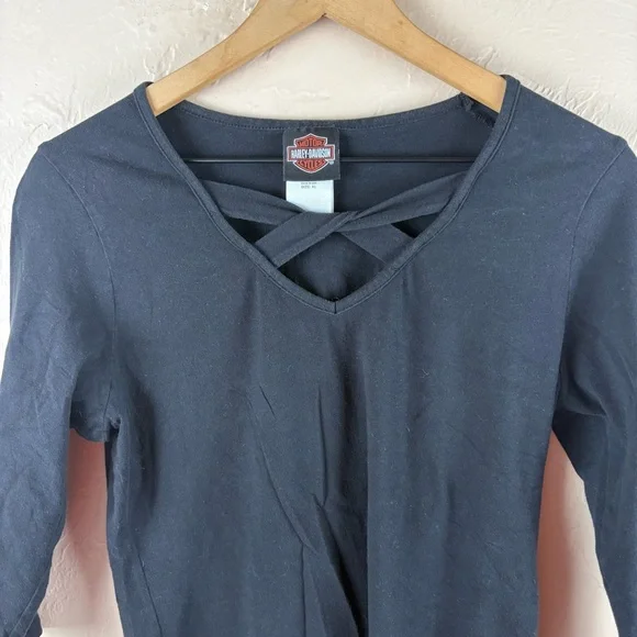 Harley-Davidson Black Fitted Cut Out 3/4 Sleeve Tee Top Montgomery AL Women’s XL - Picture 2 of 6